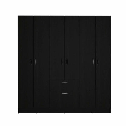 71" Black Wood Six Door Two Drawer Combo Dresser