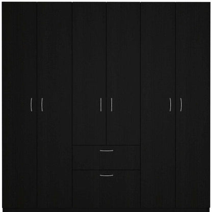 71" Black Wood And Metal Six Door Two Drawer Combo Dresser