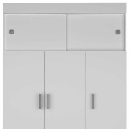 73" White Wood Three Door Two Drawer Combo Dresser