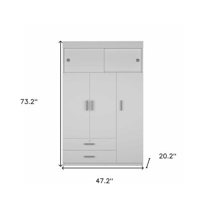 73" White Wood And Metal Three Door Two Drawer Combo Dresser