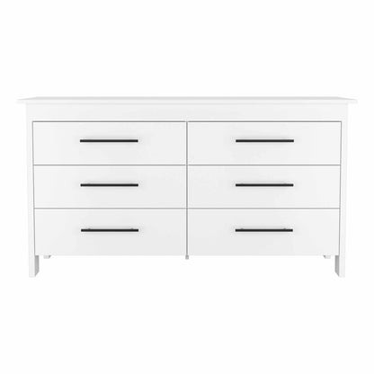 59" White Six Drawer Double Dresser