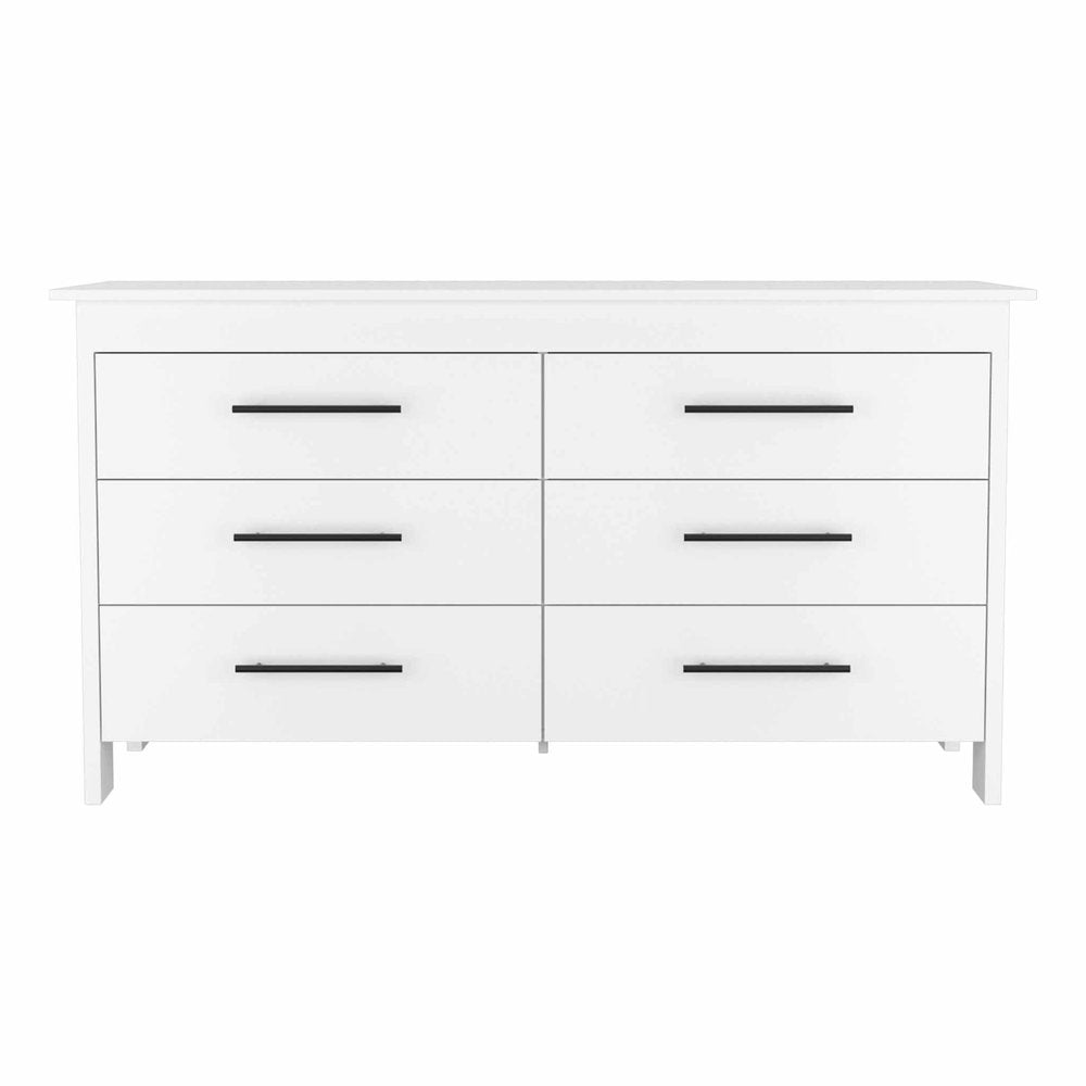 59" White Wood And Metal Six Drawer Double Dresser