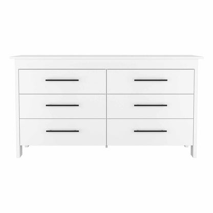 59" White Six Drawer Double Dresser