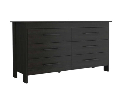 59" Black Wood Six Drawer Double Dresser