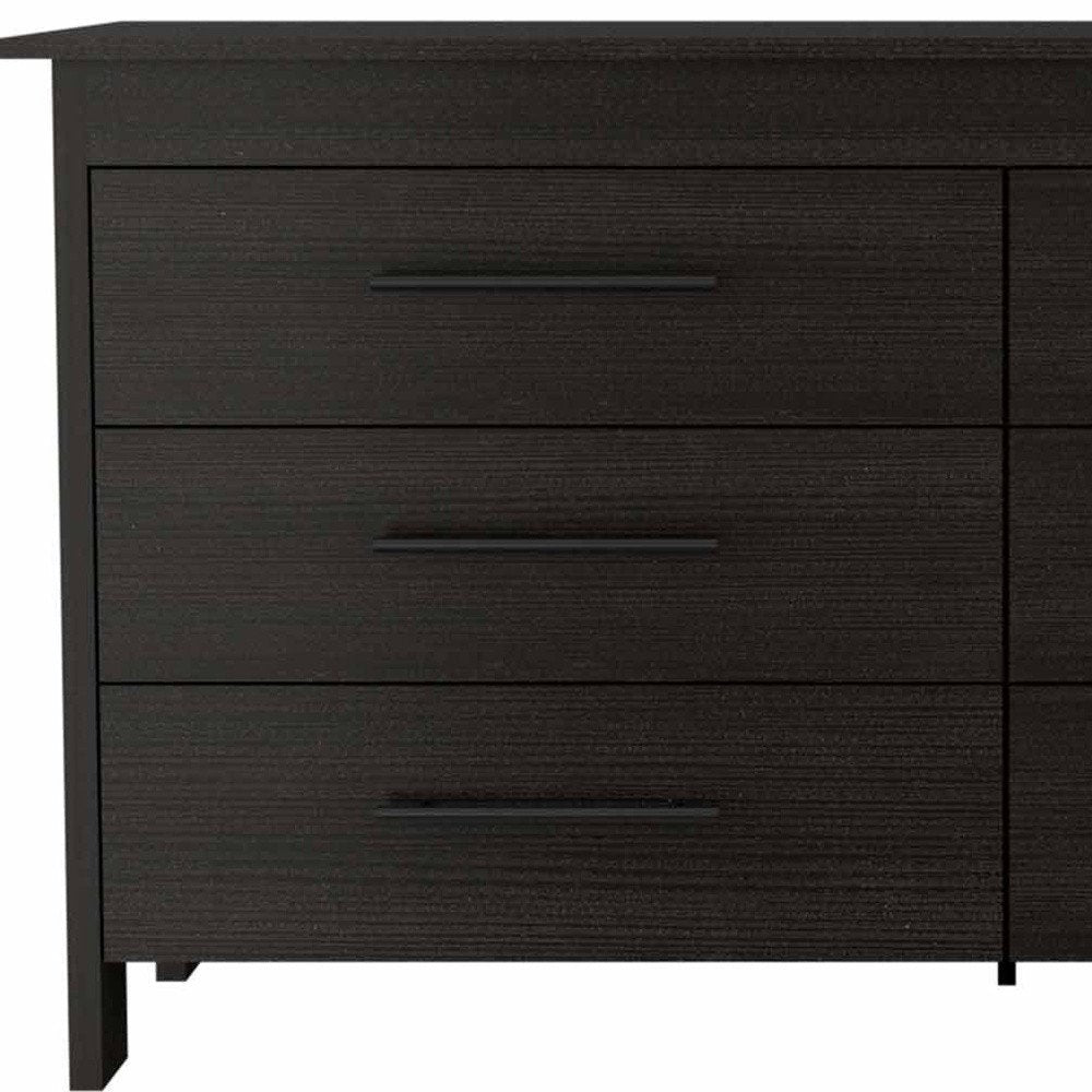 59" Black Wood Six Drawer Double Dresser
