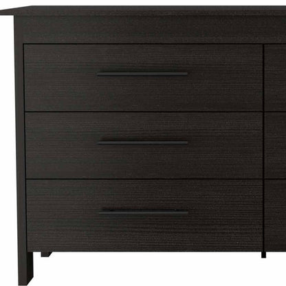 59" Black Wood Six Drawer Double Dresser