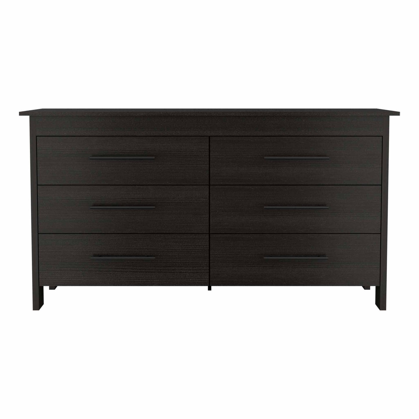 59" Black Six Drawer Double Dresser