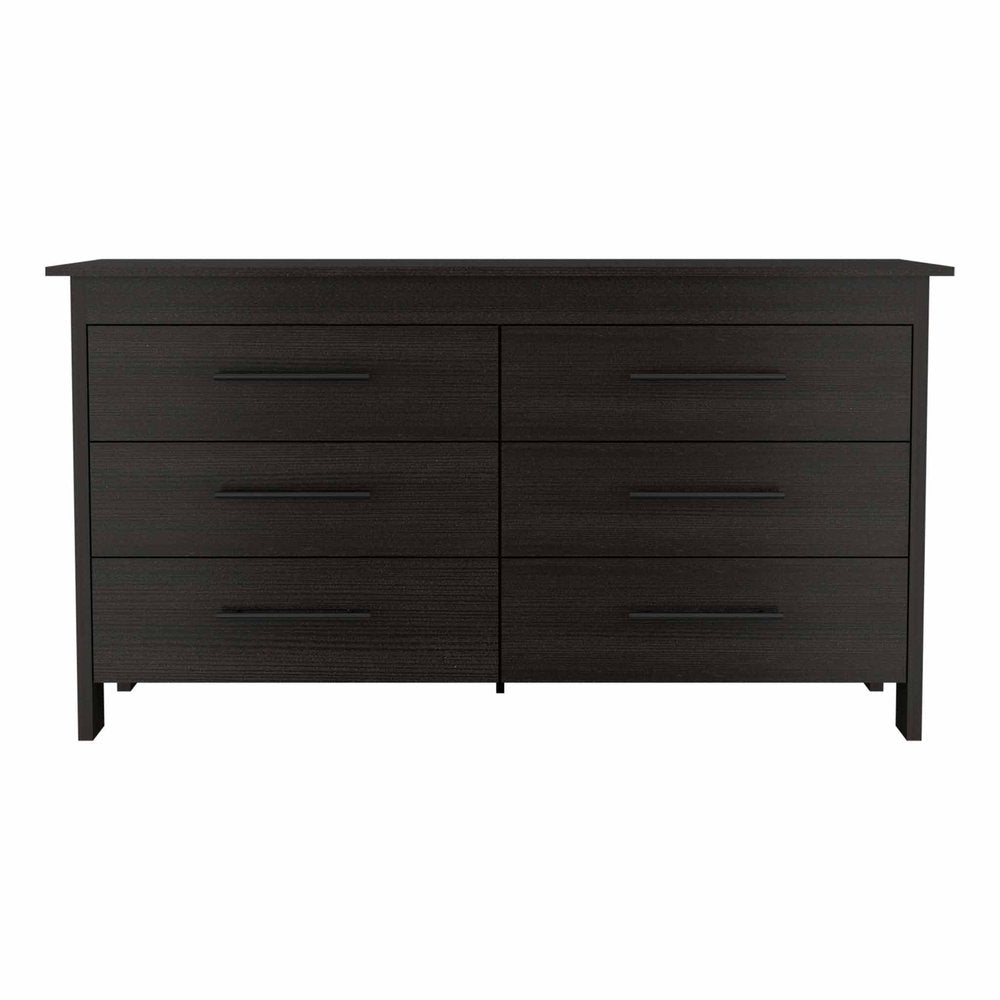 59" Black Wood And Metal Six Drawer Double Dresser
