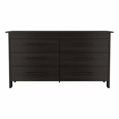 59" Black Wood And Metal Six Drawer Double Dresser