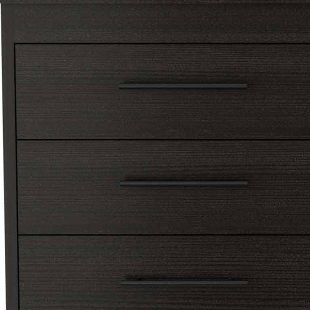 59" Black Wood Six Drawer Double Dresser