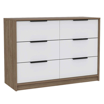 31" Brown And White Wood And Metal Two Door Four Drawer Combo Dresser