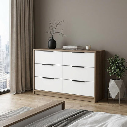 42" Brown And White Wood Four Drawer Dresser