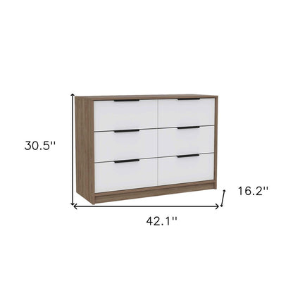 31" Brown And White Wood And Metal Two Door Four Drawer Combo Dresser