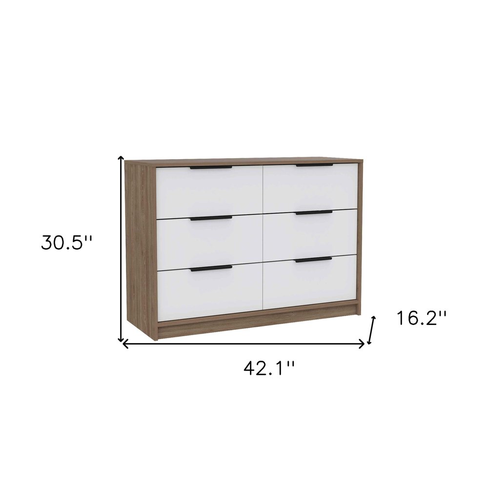 42" Brown And White Wood Four Drawer Dresser