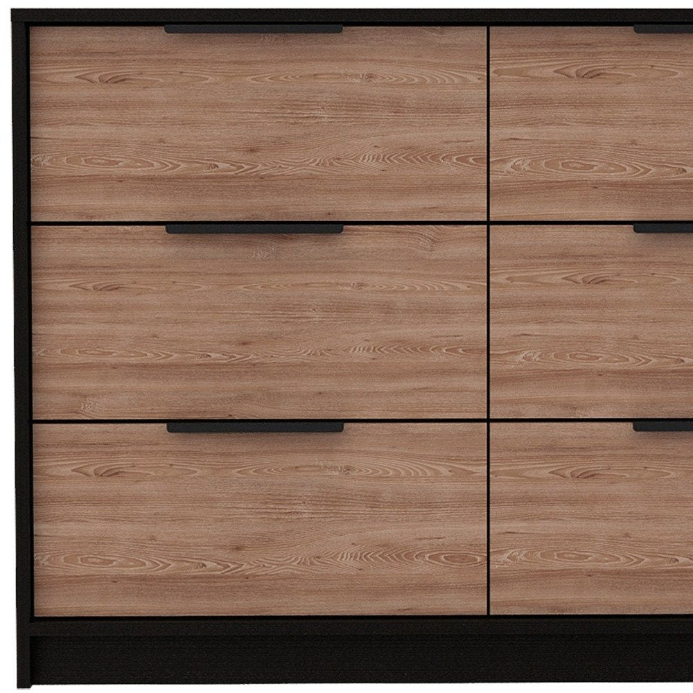 31" Black And Brown Wood And Metal Two Door Four Drawer Combo Dresser