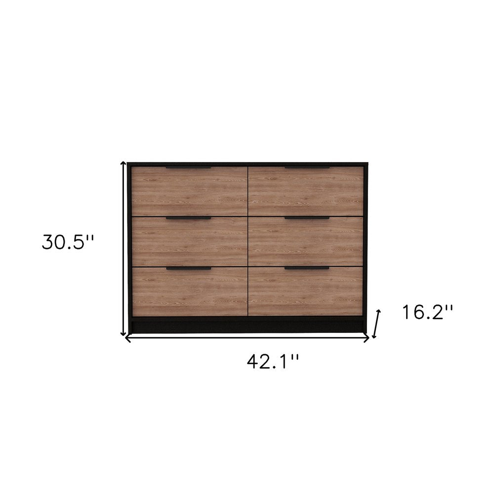 31" Black And Brown Wood And Metal Two Door Four Drawer Combo Dresser