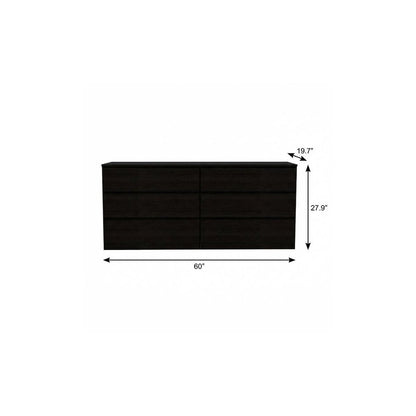 60" Black Six Drawer Double Dresser