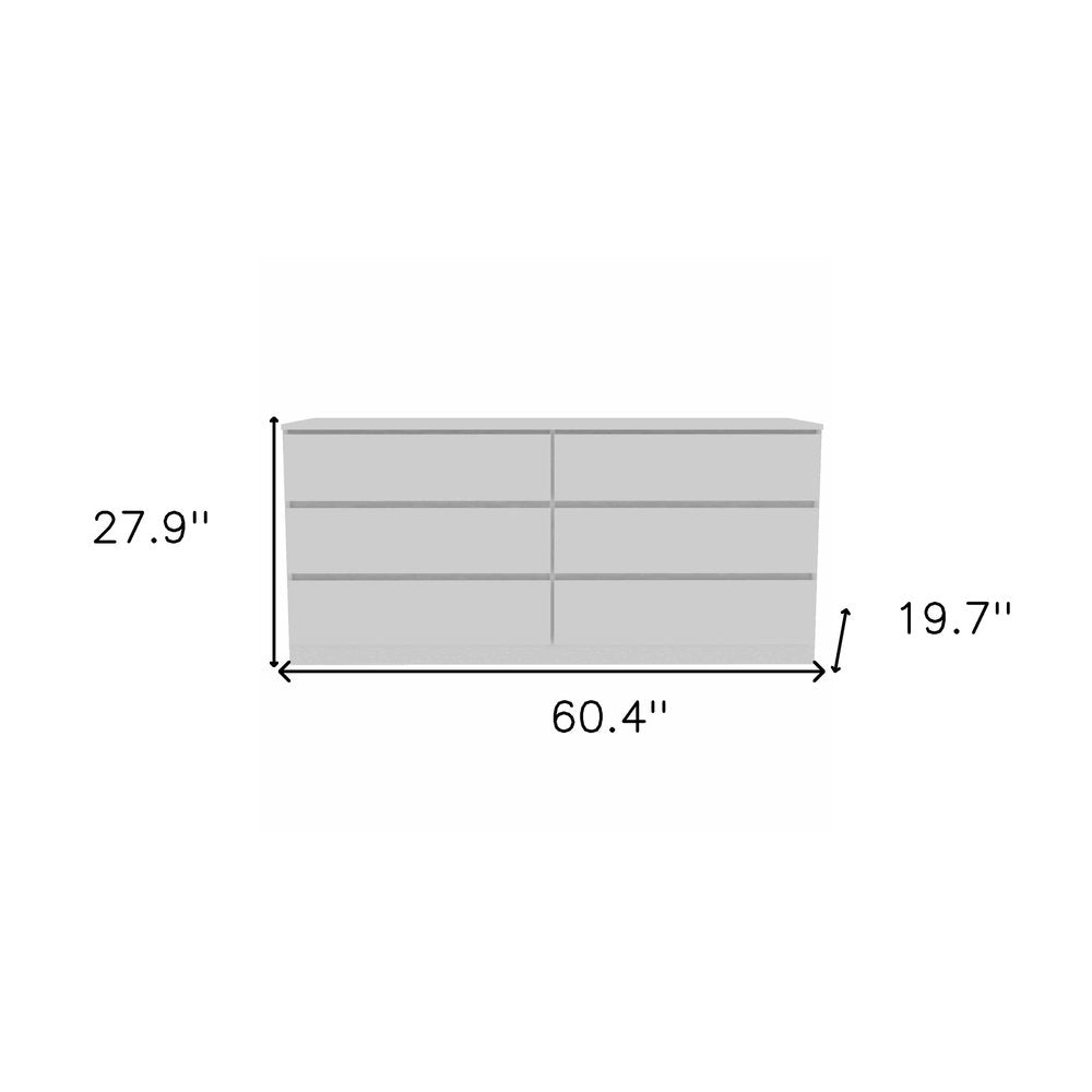 60" White Six Drawer Double Dresser