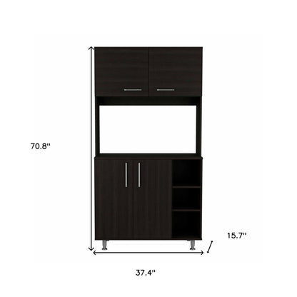 71" Modern Black Pantry Cabinet with Three Storage Shelves