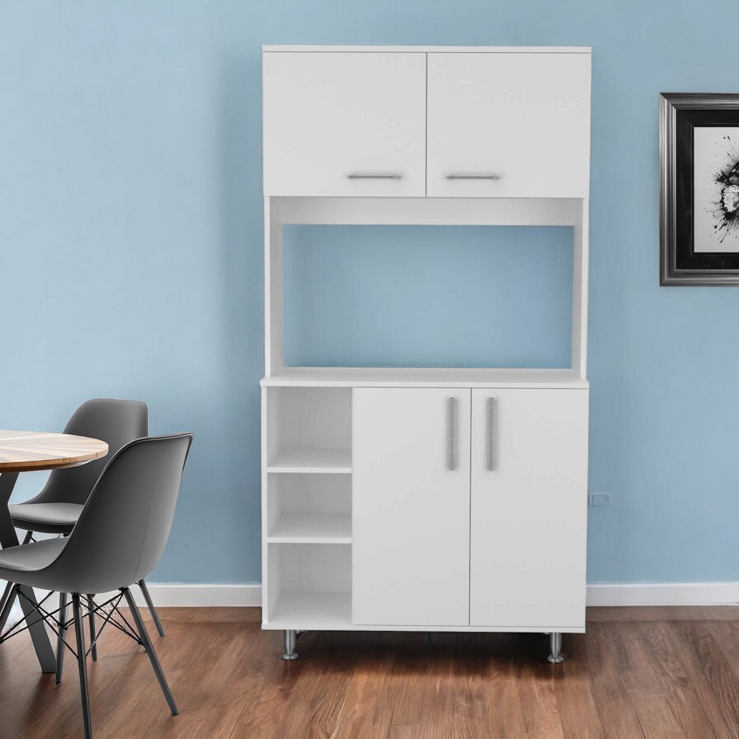 71" Modern White Pantry Cabinet with Five Shelves