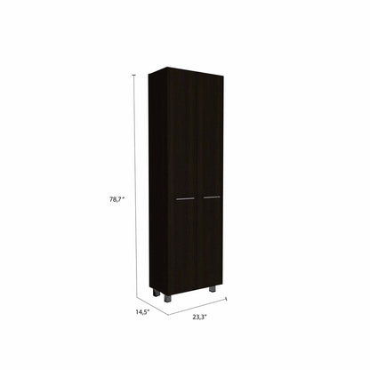 79" Modern Black Pantry Cabinet with Two Doors and Five Shelves