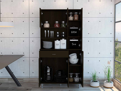 Modern Black Pantry Cabinet with Multiple Storage Shelves