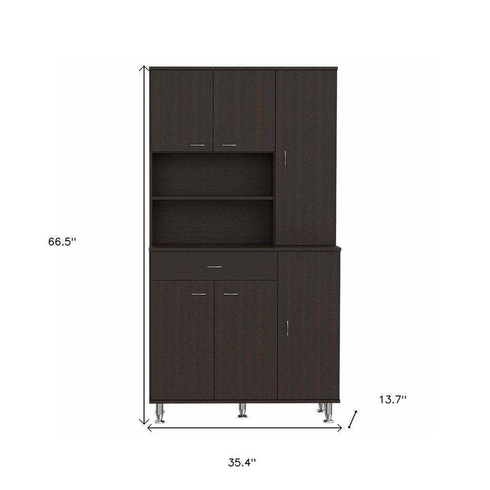 67" Black Wood Seven Door Pantry Or Storage Closet