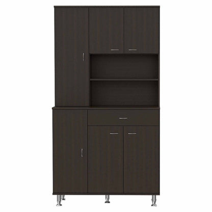 67" Black Wood Seven Door Pantry Or Storage Closet
