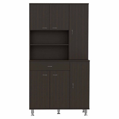 67" Black Wood Seven Door Pantry Or Storage Closet
