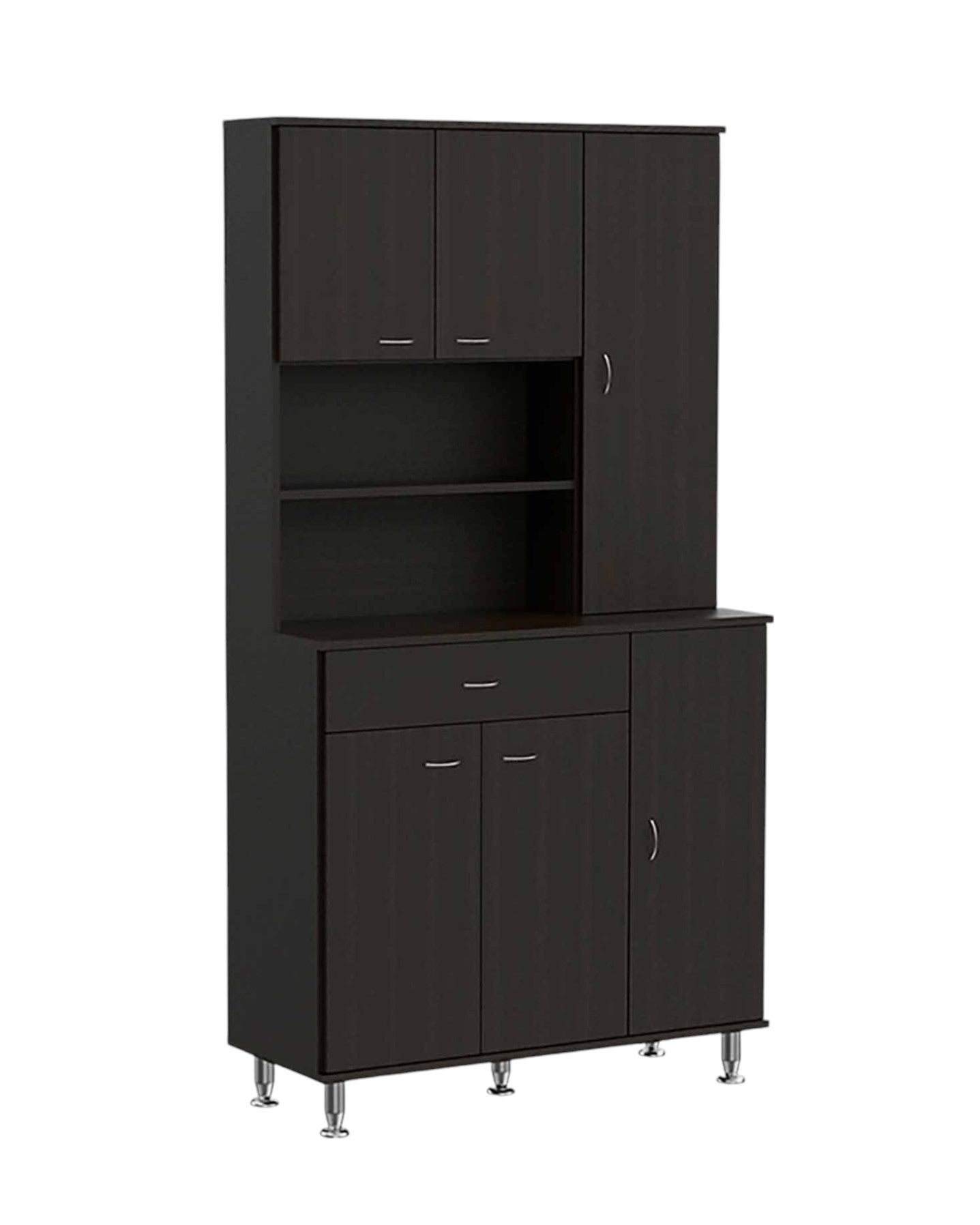 67" Modern Black Pantry Cabinet with Five Shelves