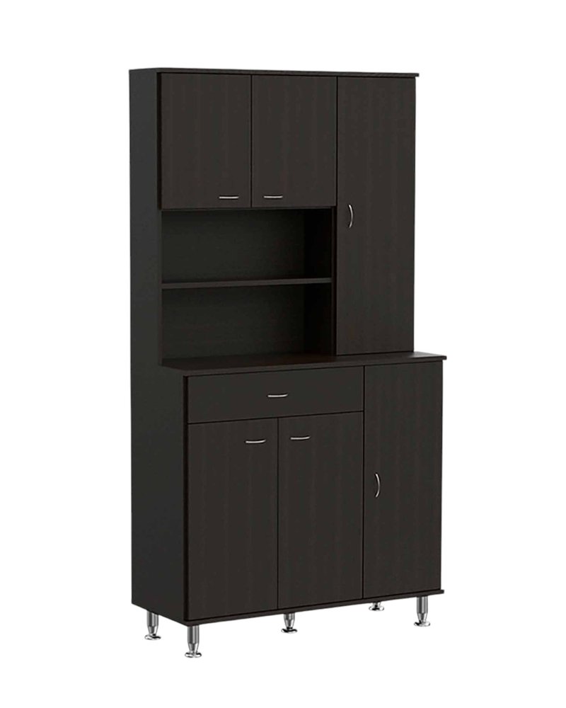 67" Black Wood Seven Door Pantry Or Storage Closet