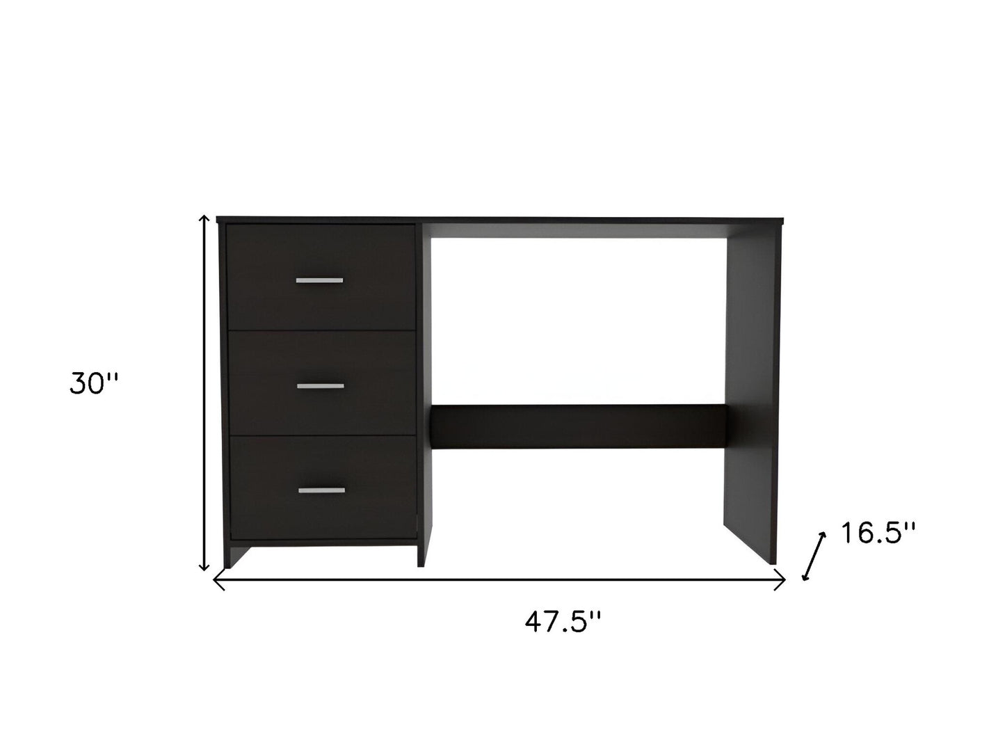 48" Black Computer Desk With Three Drawers