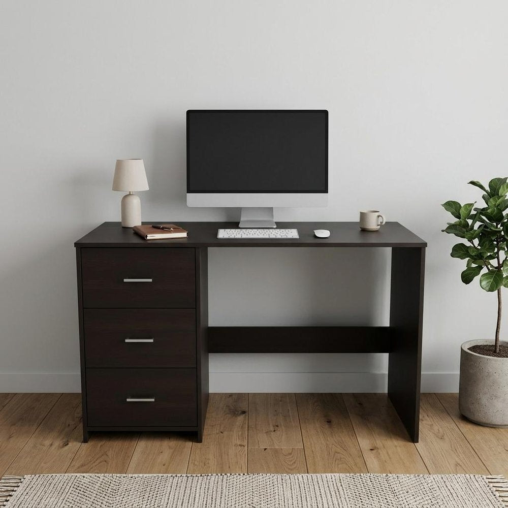 48" Black Computer Desk With Three Drawers