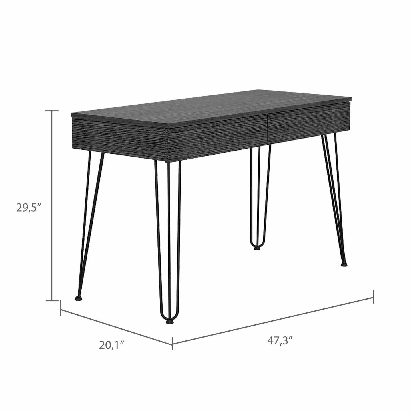 47" Gray and Black Computer Desk With Two Drawers