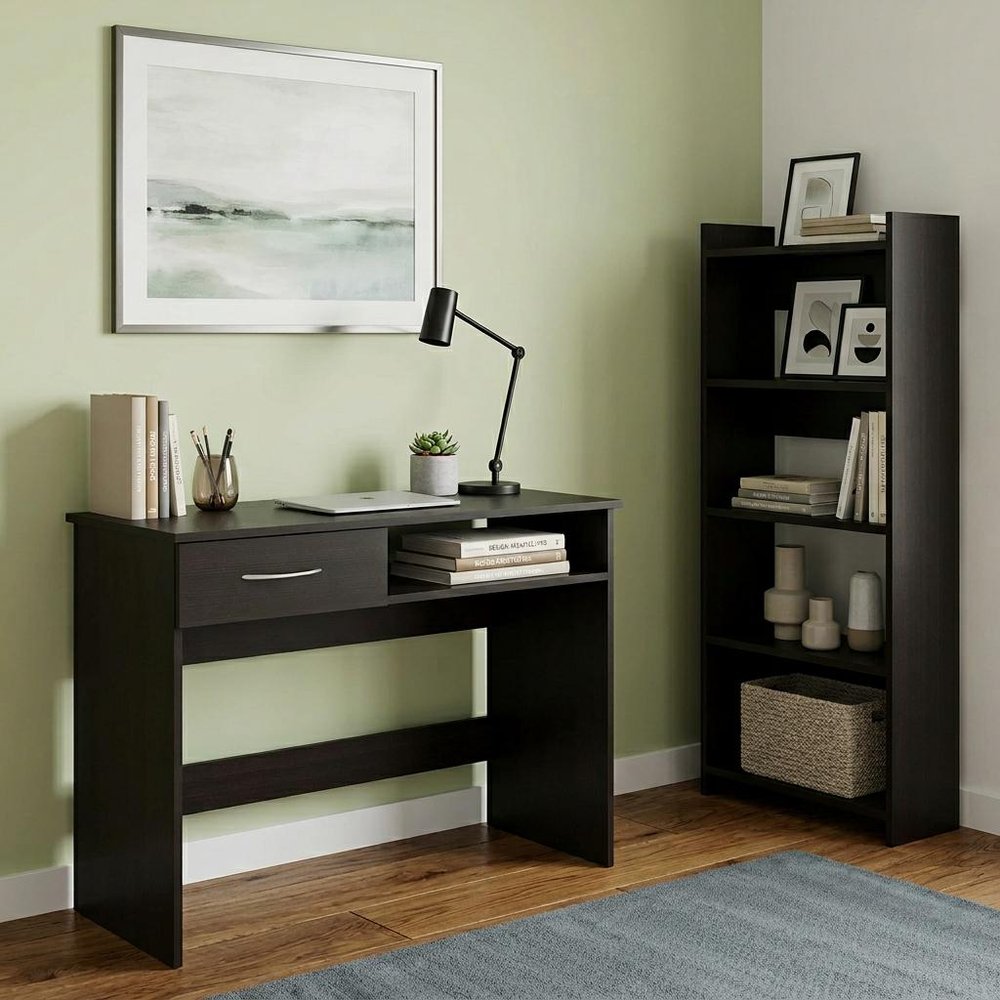 32" Black Computer Desk Desk and Bookshelf Set