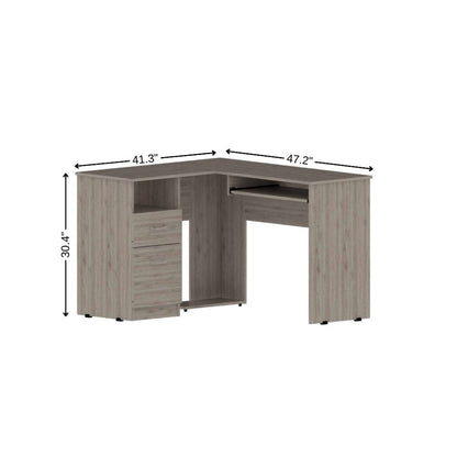 47" Light Gray L Shape Computer Desk With Two Drawers