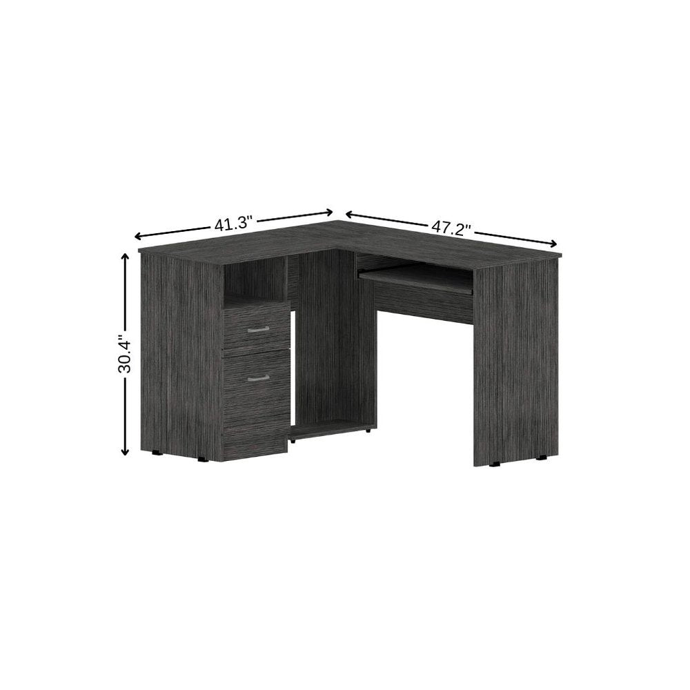 47" Gray L Shape Computer Desk With Two Drawers