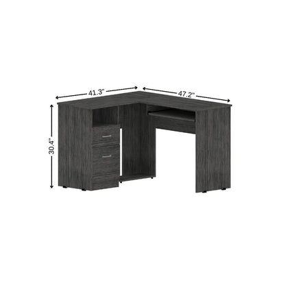 47" Gray L Shape Computer Desk With Two Drawers