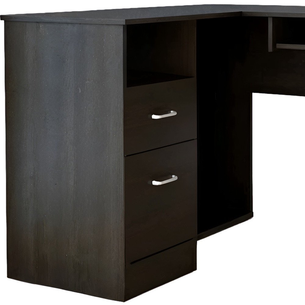 47" Black L Shape Computer Desk With Two Drawers