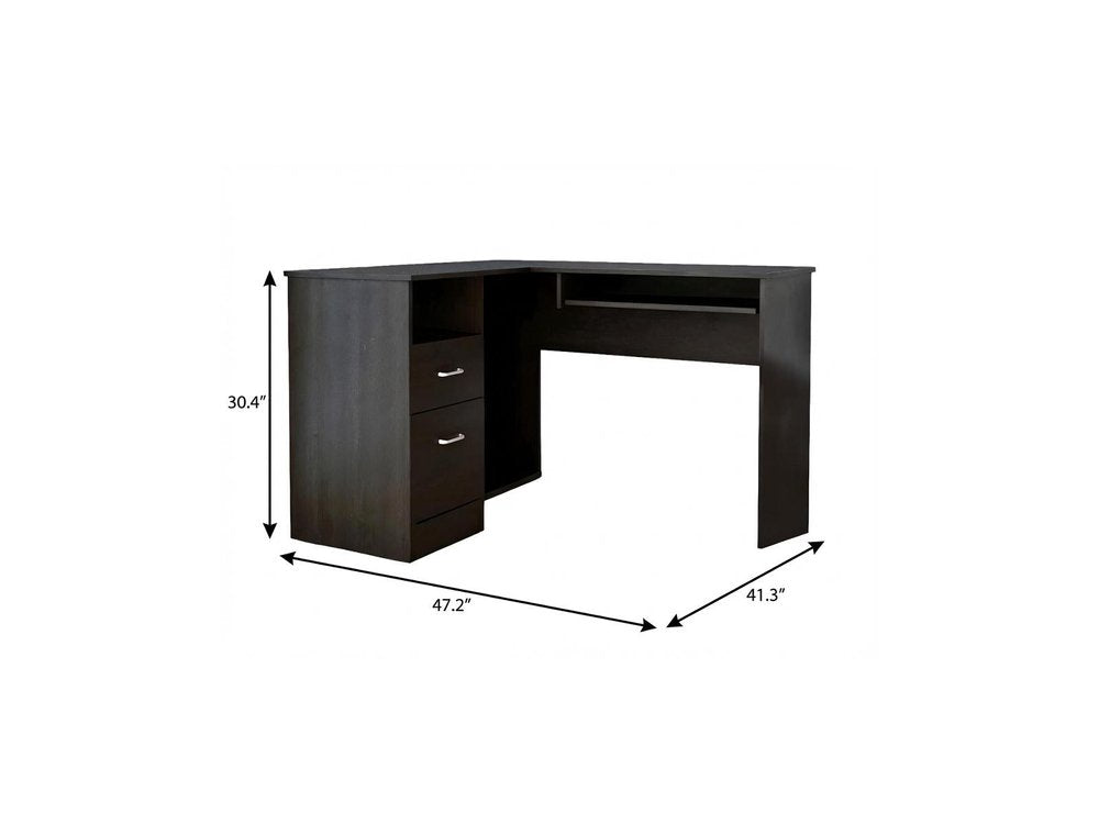 47" Black L Shape Computer Desk With Two Drawers