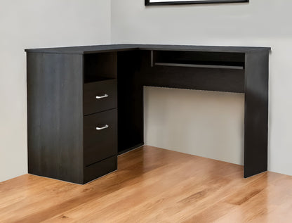 41" Black L Shape Computer Desk With Two Drawers