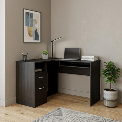 47" Black L Shape Computer Desk With Two Drawers