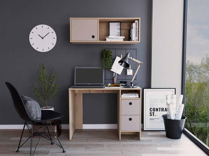 39" Taupe Computer Desk With Two Cabinets Two Drawers