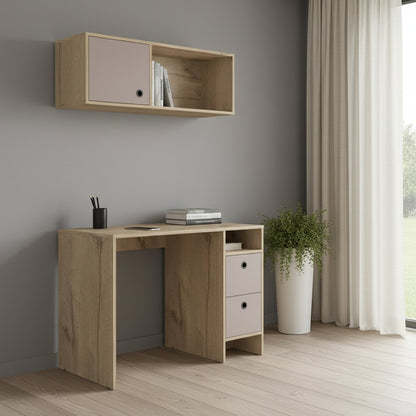 39" Taupe Computer Desk With Two Cabinets Two Drawers