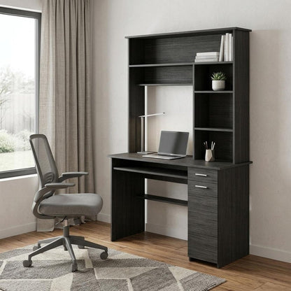 43" Gray Computer Desk With Hutch