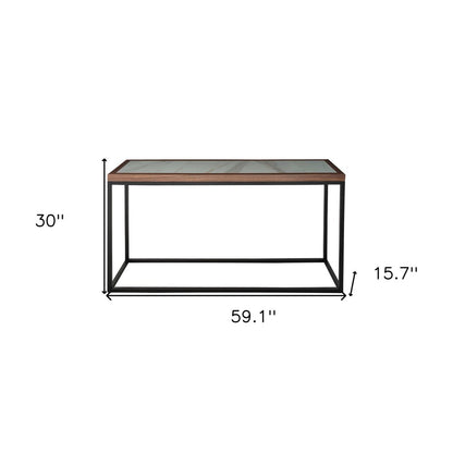 59" Brown White and Black Genuine Marble Frame Console Table