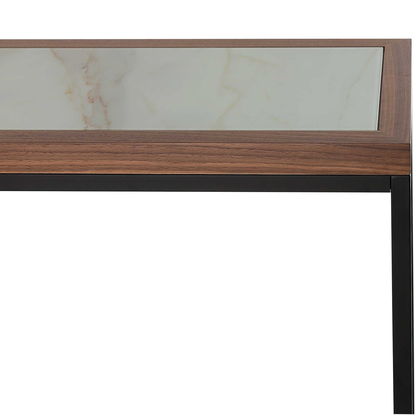 59" Brown and White and Black Glass Frame Console Table