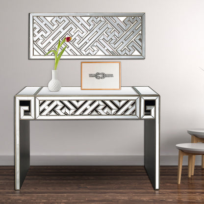 52" Silver and Gold and Silver Mirrored Glass Sled Console Table