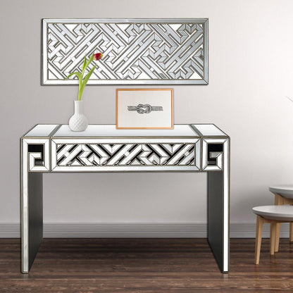 52" Silver and Gold and Silver Mirrored Glass Sled Console Table