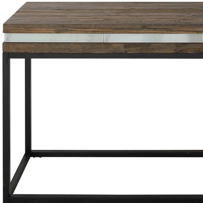 47" Brown White and Black Solid Wood And Faux Marble Sled Console Table